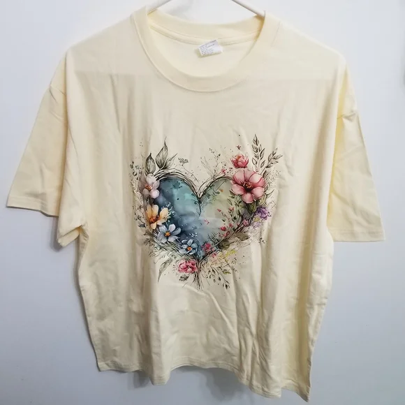 NWOT floral heart cotton t-shirt - Picture 1 of 4